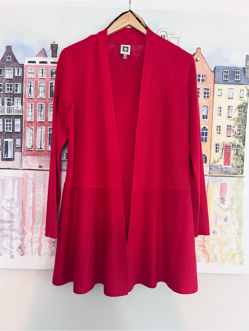 Anne Klein Red Open-Front Long Line Monterey Cardigan Sweater Size Medium
